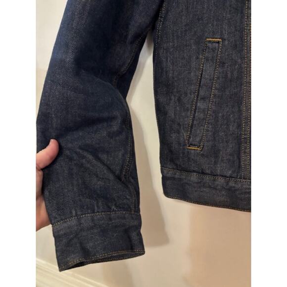 Gap Mens Fleece Lined Trucker Denim Jacket Sherpa Flag USA Size Medium - Picture 4 of 7